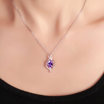 媛渡 紫水晶项链s925紫水晶吊坠女款宝石项链小众锁骨链日韩简约时尚