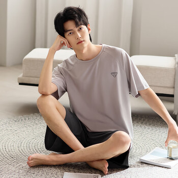 洁丽雅 男士睡衣夏季薄款米灰色(简约款）
