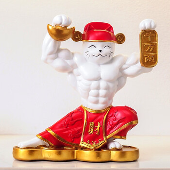 承瑞肌肉招财猫摆件治愈搞笑个性创意健身房办公室前台开业装饰品乔迁