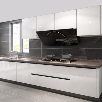 纳丽雅九号家居整体橱柜定做简约镜面一字形烤漆开放式厨房厨柜定制