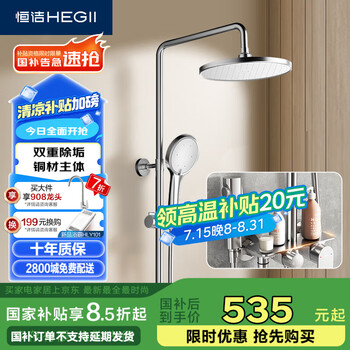 恒洁(HEGII)淋浴花洒套装 铜合金主体智能自动除垢手持花洒全套HMF950-333B