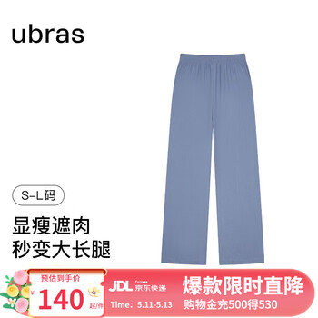 ubras【特卖】螺纹肌理阔腿百搭裤高腰直筒阔腿裤长裤女 丹宁蓝色 S