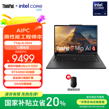 ThinkPad【 国家补贴20%】T14p AI 酷睿Ultra处理器 联想高性能标压工程师本笔记本电脑办公轻薄本 Ultra 5-125H 16G 1T独显07CD