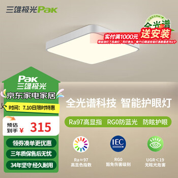 三雄极光 LED吸顶灯 全光谱智能客厅灯卧室灯卫生间简约现代餐厅照明灯饰 48W 18㎡内适用 2700lm 星简 智控