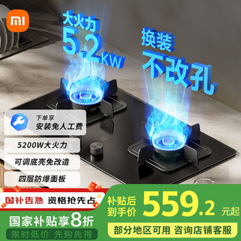 米家 MIJIA 小米智能燃气灶S2 嵌入式家用煤气灶双灶具5.2kW猛火 烟灶联动 底座可调节MJ01D天然气