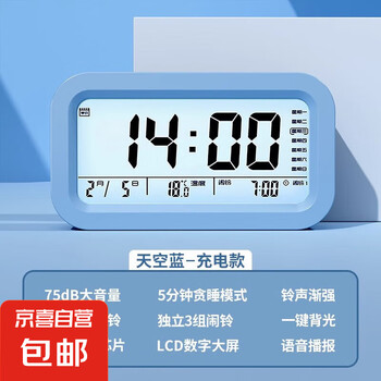 闹钟学生专用起床神器闹铃2024新款智能电子时钟桌面表儿童男女孩 天空蓝充电款 无规格