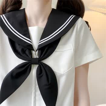 【**jk】黑白三本基础款水手服夏中间服短袖jk制服套装学生班服 黑领
