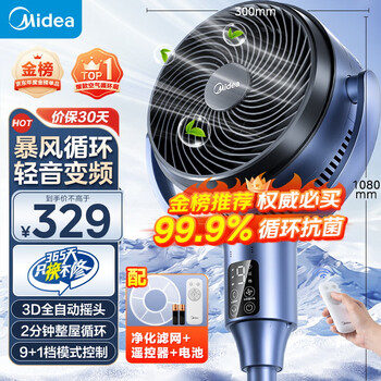 美的(Midea)【变频轻音】99%抑菌空气循环扇家用遥控电风扇四季净化扇轻音落地扇桌面小风扇大风力风扇GDG24ZR