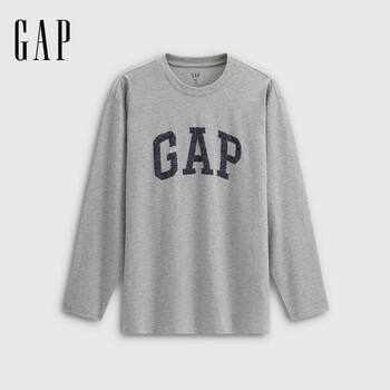 GAP男女装2025秋季新款logo纯棉宽松圆领长袖T恤休闲上衣 浅灰色 L (175/96A) 亚洲尺码