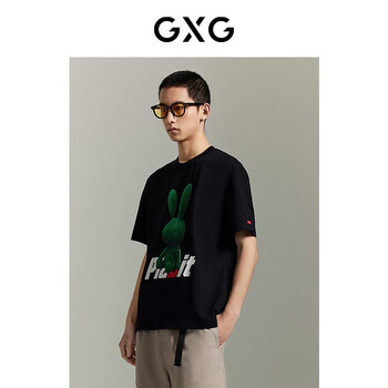 GXG 奥莱 夏季短袖T恤合集 GEX14413622黑色圆领短袖T恤 S 165
