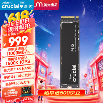 Crucial 美光P510 1TB SSD固态硬盘 M.2接口（NVMe PCIe5.0*4）读速11000MB/s