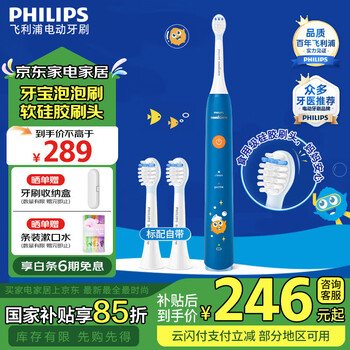 飞利浦(PHILIPS)儿童声波震动电动牙刷 男孩/女孩生日礼物 适用4-6-12岁 2种模式自带2支刷头温和清洁 520礼物 蓝HX2432