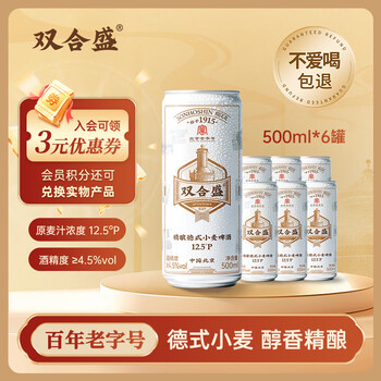 双合盛德式小麦精酿啤酒 百年老字号 12.5°P 500ml*6听装 尝鲜装