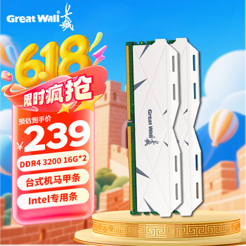长城(Great Wall)32GB(16GBx2)套装 DDR4 3200 台式机内存条马甲条 intel专用条