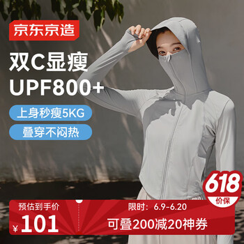 京东京造UPF800+女士针织凉感防晒衣运动夹克外套 乌云灰-连帽款 L