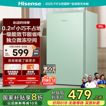 海信(Hisense)95升小型冰柜家用立式冰柜冷藏柜办公室冰吧厅吧 一级能效出租房酒店小型冰箱 复古罗马绿 BC-95BQ