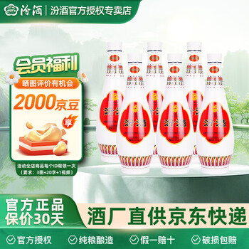 汾酒【官方正品】48度乳玻汾酒 清香型白酒 口粮酒 琵琶汾 48度 475mL 6瓶 乳玻汾