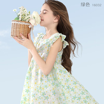 多妙屋 女童连衣裙汉服儿童裙子夏装六一儿童节纱裙女孩新中式国风裙公主 绿色