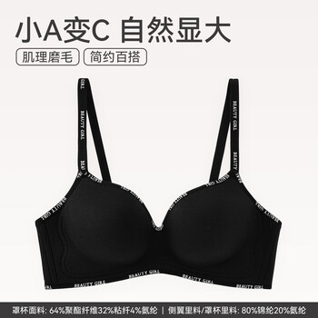 FENTENG 芬腾 内衣女士无钢圈大胸显小透气文胸聚拢大胸一体式无痕全罩杯胸罩 1173黑色