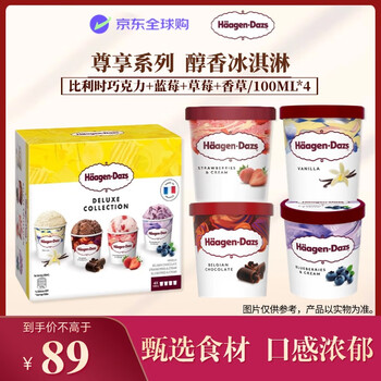 哈根达斯(Haagen-Dazs)尊享系列冰淇淋礼盒4*100ML 香草/巧克力/草莓/蓝莓