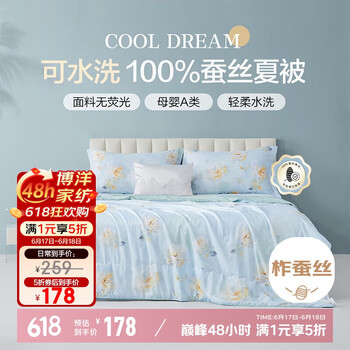 博洋 家纺 晕染玫瑰 A类空调被可水洗100%蚕丝被 夏凉被2.5斤200 230cm