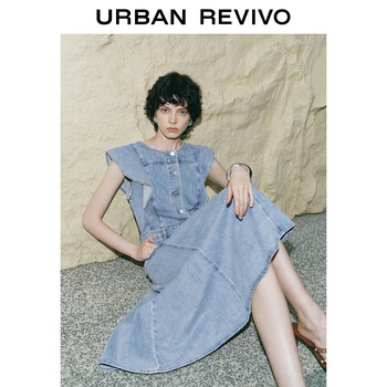 UR2025夏季新款女装复古牛仔荷叶边牛仔连衣裙UWG850114 蓝色 M