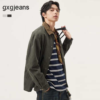 gxgjeans男装 多色工装风底特律翻领宽松夹克外套男士25年秋新品 军绿 M (170)