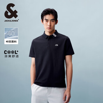 杰克·琼斯(JACK&JONES)POLO衫男士夏季新款撞色翻领凉感短袖复古简约短袖polo衫衣服男装 炭黑蓝E40 M (175)