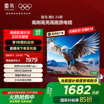 雷鸟 鹏6 24款 电视机65英寸 120Hz动态加速 高色域 3+64GB 智能游戏液晶平板电视65S375C-J