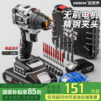 欧莱德(OU LAI DE)21V无刷大钢炮手电钻锂电钻电动螺丝刀家用充电式手钻电动工具箱