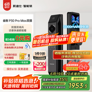 国家补贴：凯迪仕 智能锁  金刚P30 Pro Max双摄