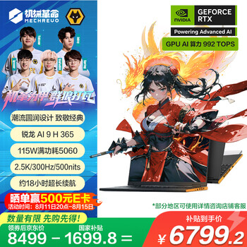 机械革命【国家补贴20%】翼龙16X 16英寸 游戏笔记本电脑(AI 9 H 365 32G 1T RTX5060 2.5K 300HZ 黑)