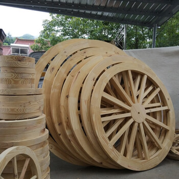 恒日晟碳化防腐木车轮仿旧车轱辘仿古背景墙面装饰木轮子做旧木头小车