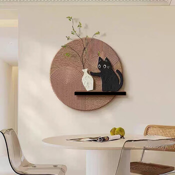 康妮雅 CONLIA 中古风绿植趣味猫咪餐厅装饰画 60*60cm（配仿真绿植