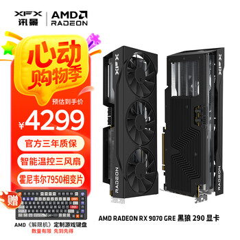讯景（XFX）AMD RADEON RX 9070 GRE 黑狼290 12GB 全新电竞游戏设计智能学习台式电脑独立显卡