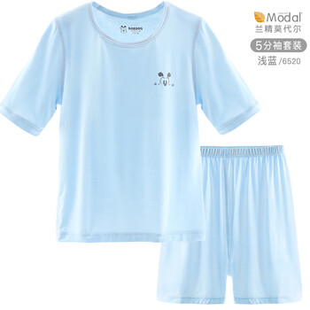 巴布豆巴布豆儿童睡衣夏季薄款莫代尔家居服男童宝宝冰丝空调服套装女童 男童 5分袖套装 浅蓝 120
