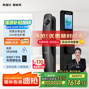 凯迪仕 智能门锁可视猫眼密码锁指纹锁 人脸识别智能锁 Q20F Pro