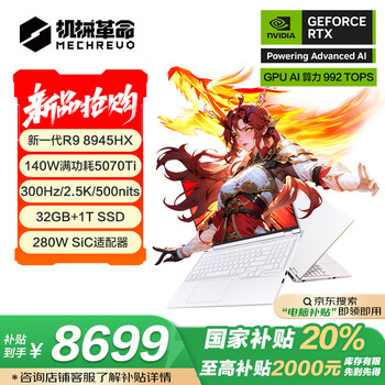 机械革命 蛟龙16Pro 2025 16英寸游戏电竞笔记本电脑 (R9-8945HX 32G 1T RTX5070Ti 300HZ 2.5K)