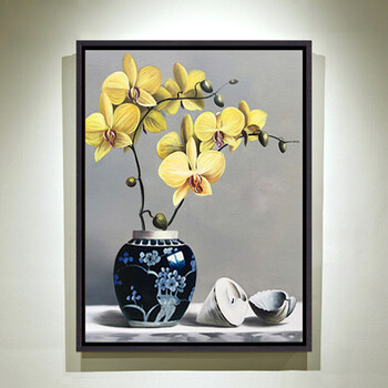 画餐厅玄关壁画花卉简约黑框a款带框6070cm单幅价格手工油画包框尺寸