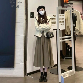 可茵（Keyin） 连衣裙女装套装女2023年秋季新款韩版气质减龄小香风中长款裙子 上衣+裙子 L