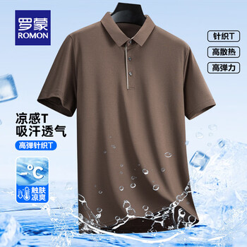 罗蒙(ROMON)短袖t恤男2025夏季新款中青年商务休闲时尚百搭翻领上衣 5T509501咖啡 L 170(建议115-130斤)