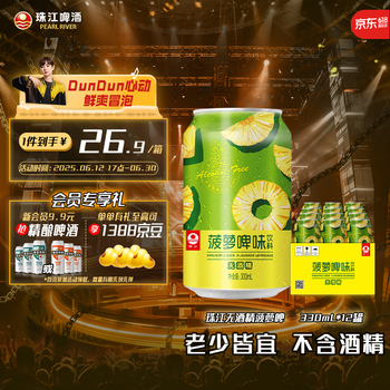 珠江啤酒 无酒精 菠萝啤 330mL 12罐 整箱装