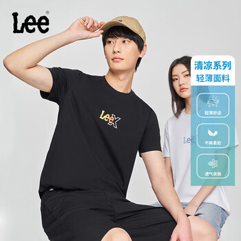 Lee25春夏新品标准版圆领Logo印花凉感轻薄男女同款短T 白色 M