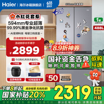 海尔 Haier 小红花套系 BCD-488WGHFDEDSH 超薄法式多门冰箱 488升