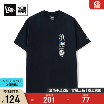 NEW ERA纽亦华T恤男女印花图案休闲透气舒适圆领MLB短袖 12845010 NY S 165/80A