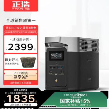 ECOFLOW DELTA 2 移动电源 黑色 1024Wh Type-C 1800W 双向快充 1度电