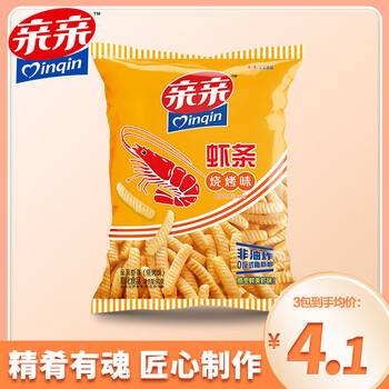 亲亲(Qinqin)膨化休闲零食 膨化食品 网红小零食 虾条烧烤味