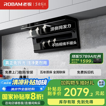 老板(Robam)小黑翼 超薄平嵌顶侧双吸抽吸排油烟机家用大吸力以旧换新家电国家补贴20%一级能效D1P青春版D1