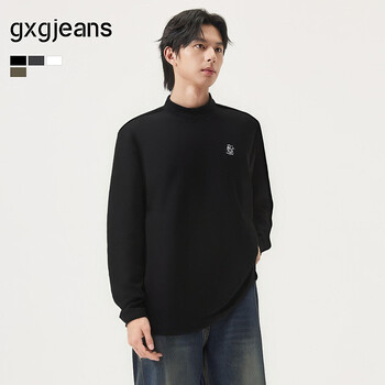 gxg.jeans男装* 多色撞色印花基础半高领长袖打底衫 25年冬季新品 黑色 XL (180)