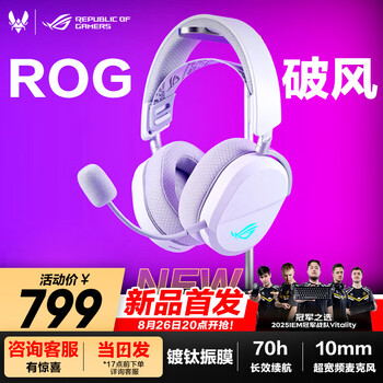 ROG破风 头戴式电竞游戏耳机 有线/无线/蓝牙三模 SpeedNova无线技术 轻量化 RGB 白色
